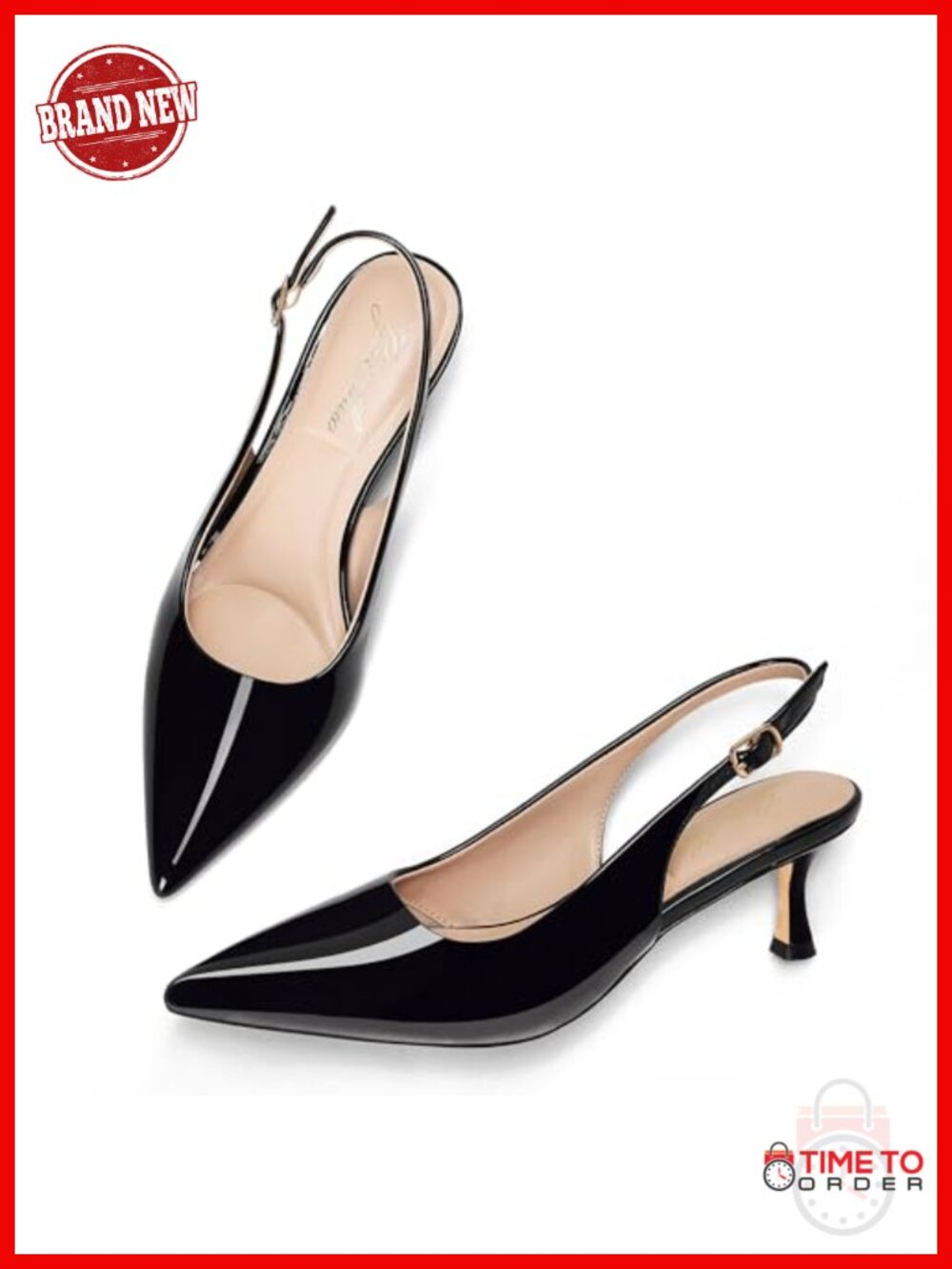 Kitten Heel Slingback Pumps Pointed Toe Low Heels Women Dressy Comfortable